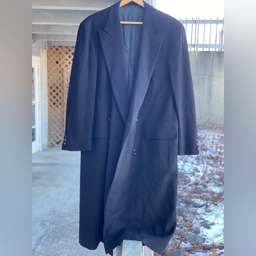 Vintage Men’s Gieves & Hawkes Bespoke Black Wool Cashmere Overcoat 44R USA Made